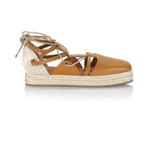 Ulla Johnson Imani Ankle Tie Platform Espadrilles Tan Leather EU 38.5 US 8.5